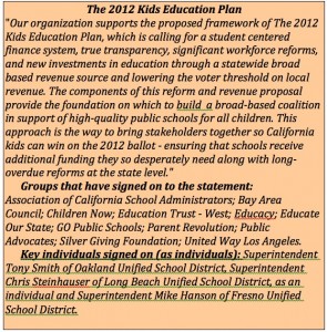 Joint statement by the groups and individuals in The 2012 Kids Education Plan.