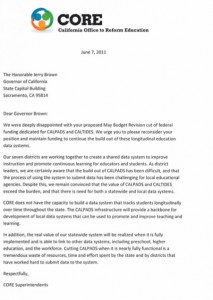Letter from CORE to Gov. Brown on the need for a statewide data system.  (Click to enlarge)